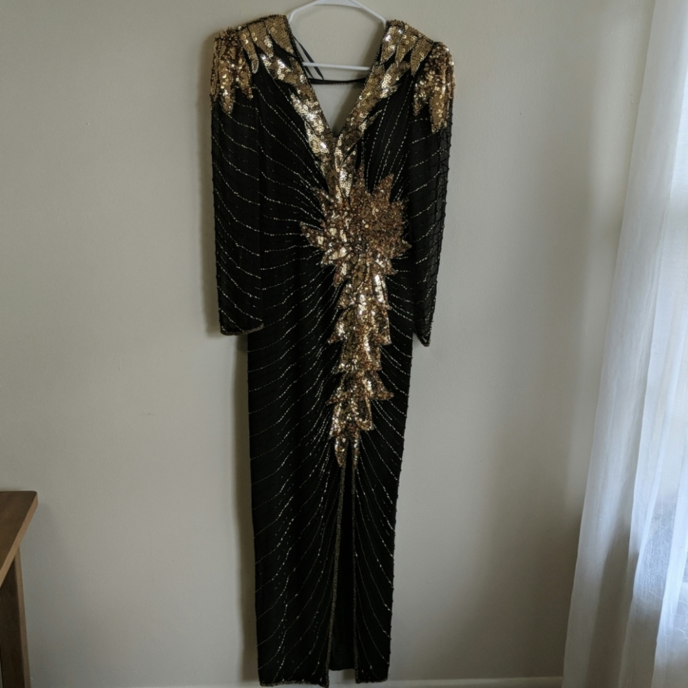 Vintage Silk, sequin, beaded evening gown